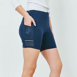 Navy Blue Bike Shorts with Phone Pocket and Reflective Detail